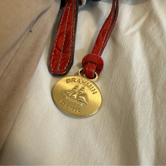 BRAHMIN Chic Brown Cream and Red Crocodile Crossbody - Picture 3 of 11